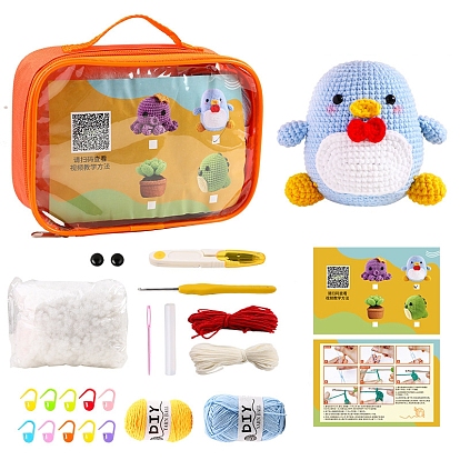 3d наборы для вязания пингвинов/пчел для начинающих, включая хлопковый наполнитель, крючок для вязания, маркер стежка, ремесло глаз, пряжа, игла с большим ушком, резать ножницами, термоклей-карандаш, инструкция