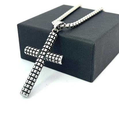 Мужские 304 подвеска в виде клетчатого креста из нержавеющей стали, винтажные панк-ожерелья