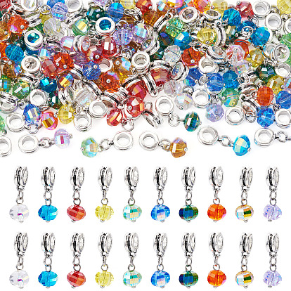 100 шт. 10 цвета гальванизированные прозрачные стеклянные граненые тыквы европейские подвески, подвески с большими отверстиями и дужками из сплава, античное серебро