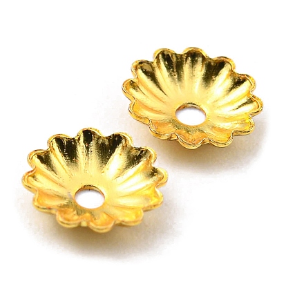 Rack Plating Brass Bead Caps, Long-Lasting Plated, Lead Free & Cadmium Free, Flower, Multi-Petal
