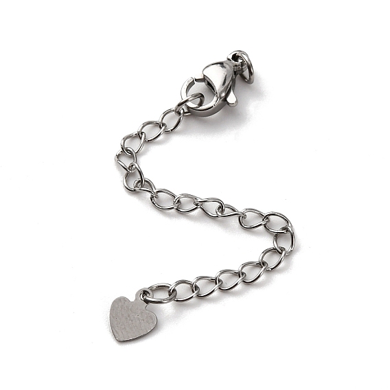304 удлинитель цепи из нержавеющей стали, сердце, с застежками и подвеской