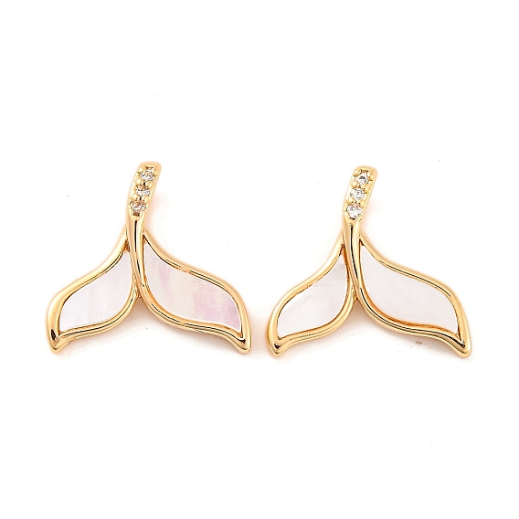 Латунные микропаве прозрачные подвески с фианитом, без кадмия, без никеля и без свинца, С пресноводной оболочкой, прелести рыбий хвост