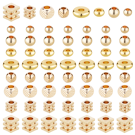 160 шт. 8 стили латунные бусины-проставки, без никеля , куб, рондель и толстый круглый