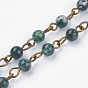 Natural Gemstone Handmade Beaded Chains, Unwelded, with Iron Eye Pin, Antique Bronze