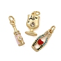 Brass Micro Pave Cubic Zirconia Pendants, with Enamel, Wine Bottle/Goblet Charms, Rack Plating, Long-Lasting Plated, Cadmium Free & Lead Free, Real 18K Gold Plated