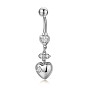 Piercing Jewelry, Brass Cubic Zirciona Navel Ring, Belly Rings, with 304 Stainless Steel Bar, Lead Free & Cadmium Free, Heart
