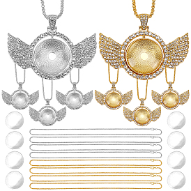 24шт. железные цепочки ожерелья, с подвеской из сплава горного хрусталя и стеклянными кабошонами, крыло с плоской раунде