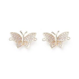 Brass Micro Pave Cubic Zirconia Links Connectors, Butterfly