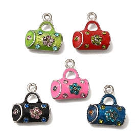 Alloy Enamel Pendants, with Rhinestone, Platinum, Bag Charm