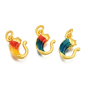Alloy Enamel Charms, Cadmium Free & Lead Free, with Jump Rings, Matte Gold Color, Fish