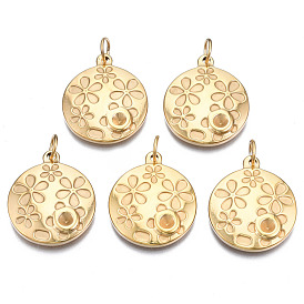 316 Surgical Stainless Steel Pendants Rhinestone Settings, with Jump Rings, Flat Round with Flower