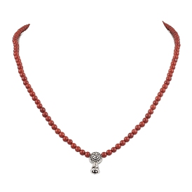 Adjustable Natural Red Jasper Round Bead Necklaces, with Polyester Cords and Alloy Guru Beads