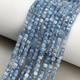 Natural Devil Blue Aquamarine Beads Strands, Faceted Table Cut Cube Beads