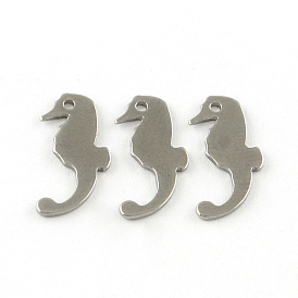 SeaHorse Smooth Surface 201 Stainless Steel Stamping Blank Tag Pendants, 15x7x1mm, Hole: 1mm