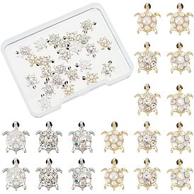 24Pcs 6 Styles Tortoise Zinc Alloy Cabochons, with Rhinestone & Plastic Pearl, Nail Art Decoration Accessories for Women, Cadmium Free & Lead Free