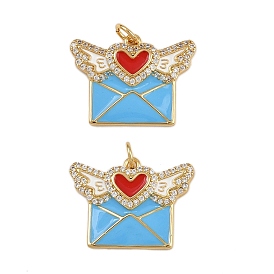 Латунные микро проложить кубического циркония подвески, конверт с крыльями, с эмалью, стойки покрытие, без свинца и без кадмия, долговечный, с целью перехода в кольце