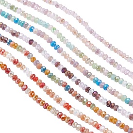 ARRICRAFT Electroplate Glass Beads Strands, Pearl Luster & AB Color Plated, Faceted, Rondelle
