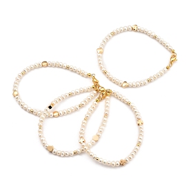 Natural Cultured Freshwater Pearl Beaded Bracelets, with Brass Beads and 304 Stainless Steel Lobster Claw Clasps
