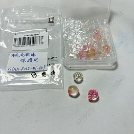 15Pcs 3 Styles Transparent Glass Beads, Frosted, with Gold Foil, Half Drilled, Peach & Strawberry