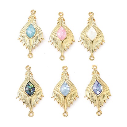 Подвески-соединители из латунной ракушки с перьями, с эмалью, реальный 18 k позолоченный, стойки покрытие, долговечный, без кадмия и без свинца