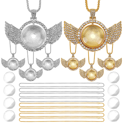 24шт. железные цепочки ожерелья, с подвеской из сплава горного хрусталя и стеклянными кабошонами, крыло с плоской раунде