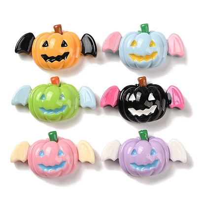 Cabujones decodificados de resina opaca de halloween, calabaza con alas de murciélago