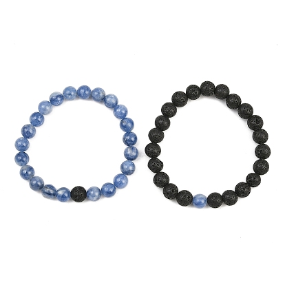2шт. браслеты из круглых бусин натурального кианита и лавового камня для мужчин и женщин