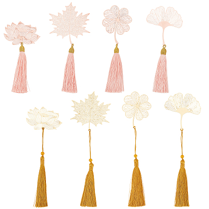 Brass Bookmarks, with Polyester Tassel, Leaf