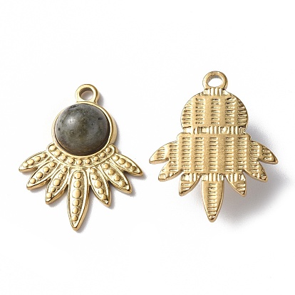Gemstone Pendants, Maple Leaf Charms, with Vacuum Plating Real 18K Gold Plated 201 Stainless Steel Findings