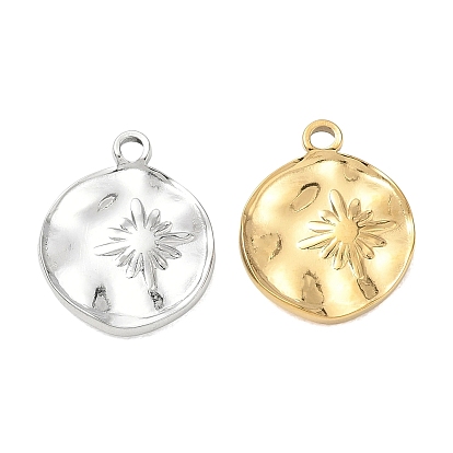 Hammered 304 Stainless Steel Pendants, Flat Round with Star Charms
