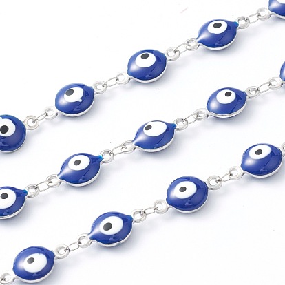 304 Stainless Steel Enamel  Link Chains, Evil Eye, Unwelded, with Spool