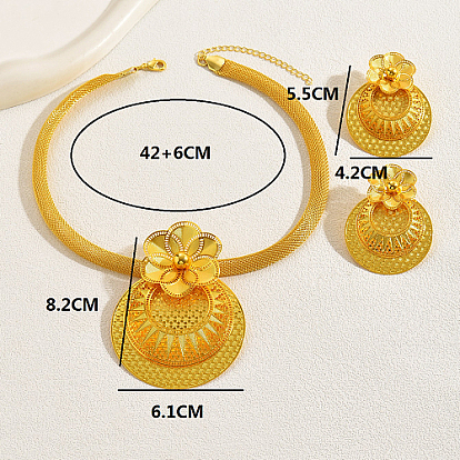 Iron Filigree Flower Jewelry Set, Pendant Necklaces & Stud Earrings