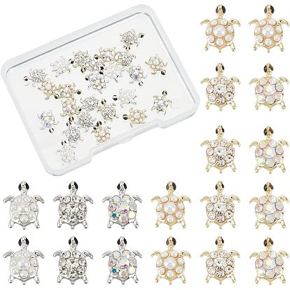 24Pcs 6 Styles Tortoise Zinc Alloy Cabochons, with Rhinestone & Plastic Pearl, Nail Art Decoration Accessories for Women, Cadmium Free & Lead Free
