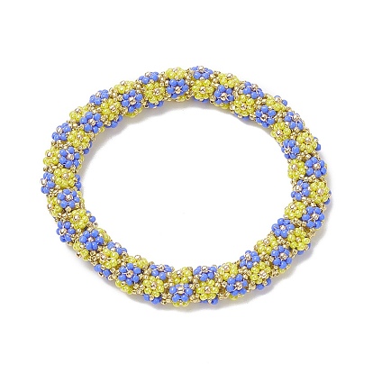 Glass Seed Braided Flower Beaded Stretch Bracelet for Women