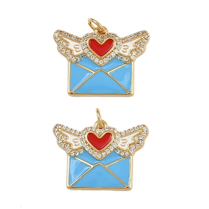 Латунные микро проложить кубического циркония подвески, конверт с крыльями, с эмалью, стойки покрытие, без свинца и без кадмия, долговечный, с целью перехода в кольце