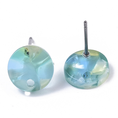 Cellulose Acetate(Resin) Stud Earring Findings, with 316 Surgical Stainless Steel Pin, Plat Round