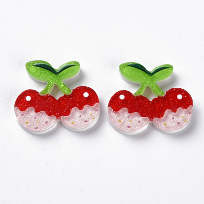 Cellulose Acetate(Resin) Decoden Cabochons, with Glitter Powder, Cherry