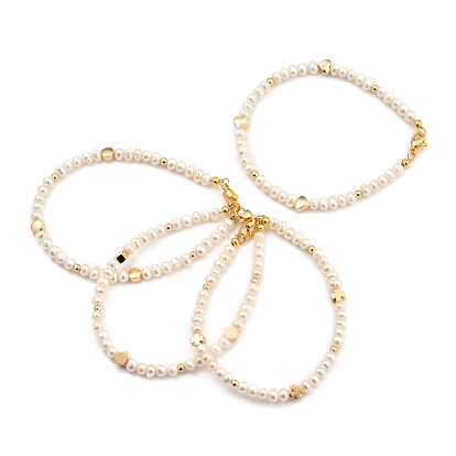 Natural Cultured Freshwater Pearl Beaded Bracelets, with Brass Beads and 304 Stainless Steel Lobster Claw Clasps