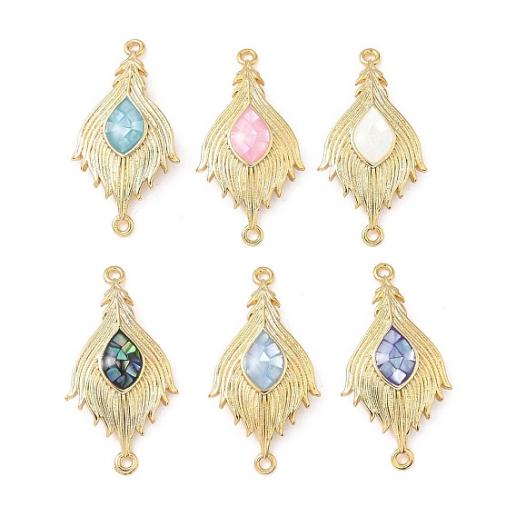 Подвески-соединители из латунной ракушки с перьями, с эмалью, реальный 18 k позолоченный, стойки покрытие, долговечный, без кадмия и без свинца