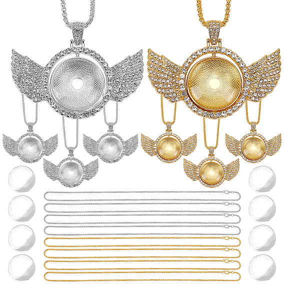 24шт. железные цепочки ожерелья, с подвеской из сплава горного хрусталя и стеклянными кабошонами, крыло с плоской раунде