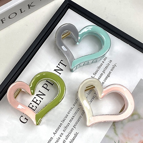 Пластиковые заколки для волос с сердечками, с эмалью