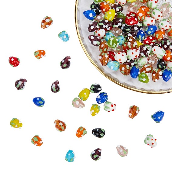 Handgedrehten lampwork 3 d Erdbeerperlen, holperig, Mischungsart