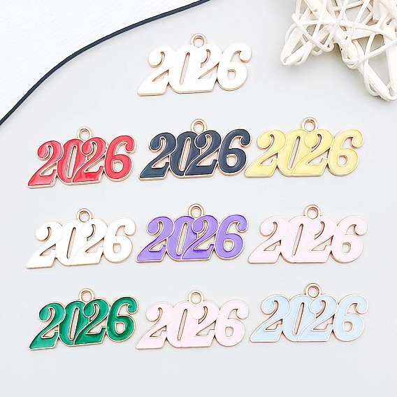 10 шт. Подвески из сплава эмали, номер 2026 очарование, золотой свет