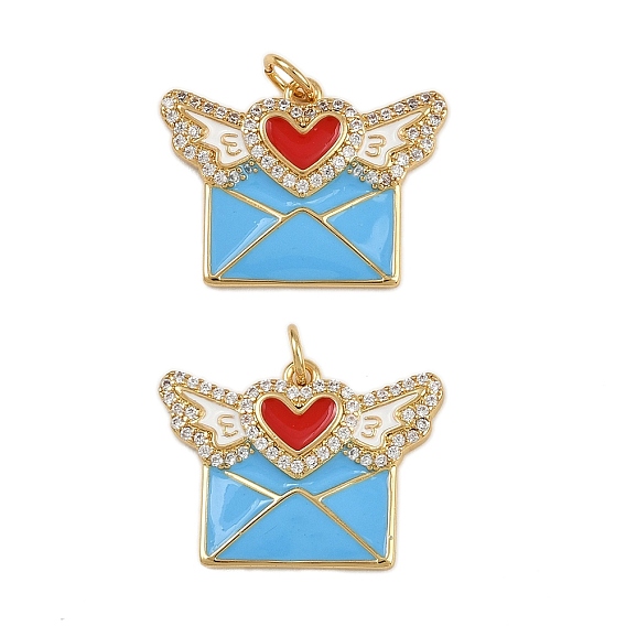 Латунные микро проложить кубического циркония подвески, конверт с крыльями, с эмалью, стойки покрытие, без свинца и без кадмия, долговечный, с целью перехода в кольце
