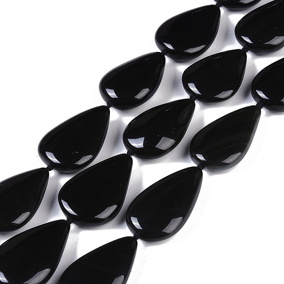 Natural Black Gemstone Beads Strands, Teardrop