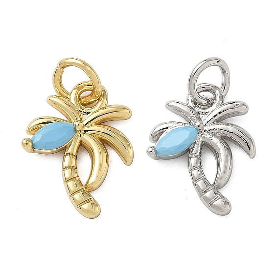 Подвески в виде кокосовой пальмы с латунным паве из светло-голубых кубических цирконий, с прыжковых колец, стойки покрытие, долговечный, без свинца и без кадмия