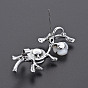 Branch and Flower Natural Shell Brooch Pin, Alloy with Rhinestone Lapel Pin for Backpack Clothing, Lead Free & Cadmium Free, Antique Silver