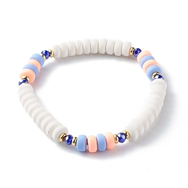 Handmade Polymer Clay Beads Stretch Bracelets, with Brass Spacer Beads and Electroplate Glass Beads