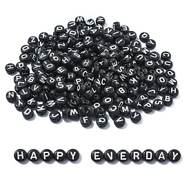 Opaque Acrylic Horizontal Hole Beads, with Enamel, Flat Round