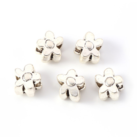 Alloy European Beads, Large Hole Beads, Cadmium Free & Lead Free, Flower